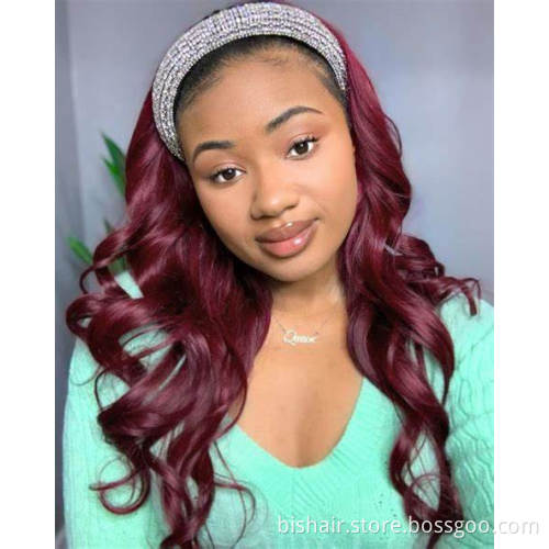 BIS Wholesale 150% Density Headband Wig Human Hair Hot Red Body Wave Wig Brazilian Remy Hair Machine Made Wigs for Black Women